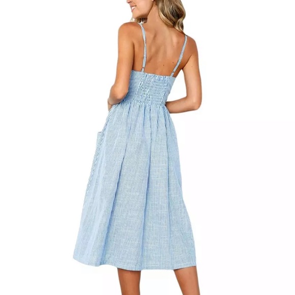 LAST ONE! Blue Striped Button Up Dress - Picture 6 of 6